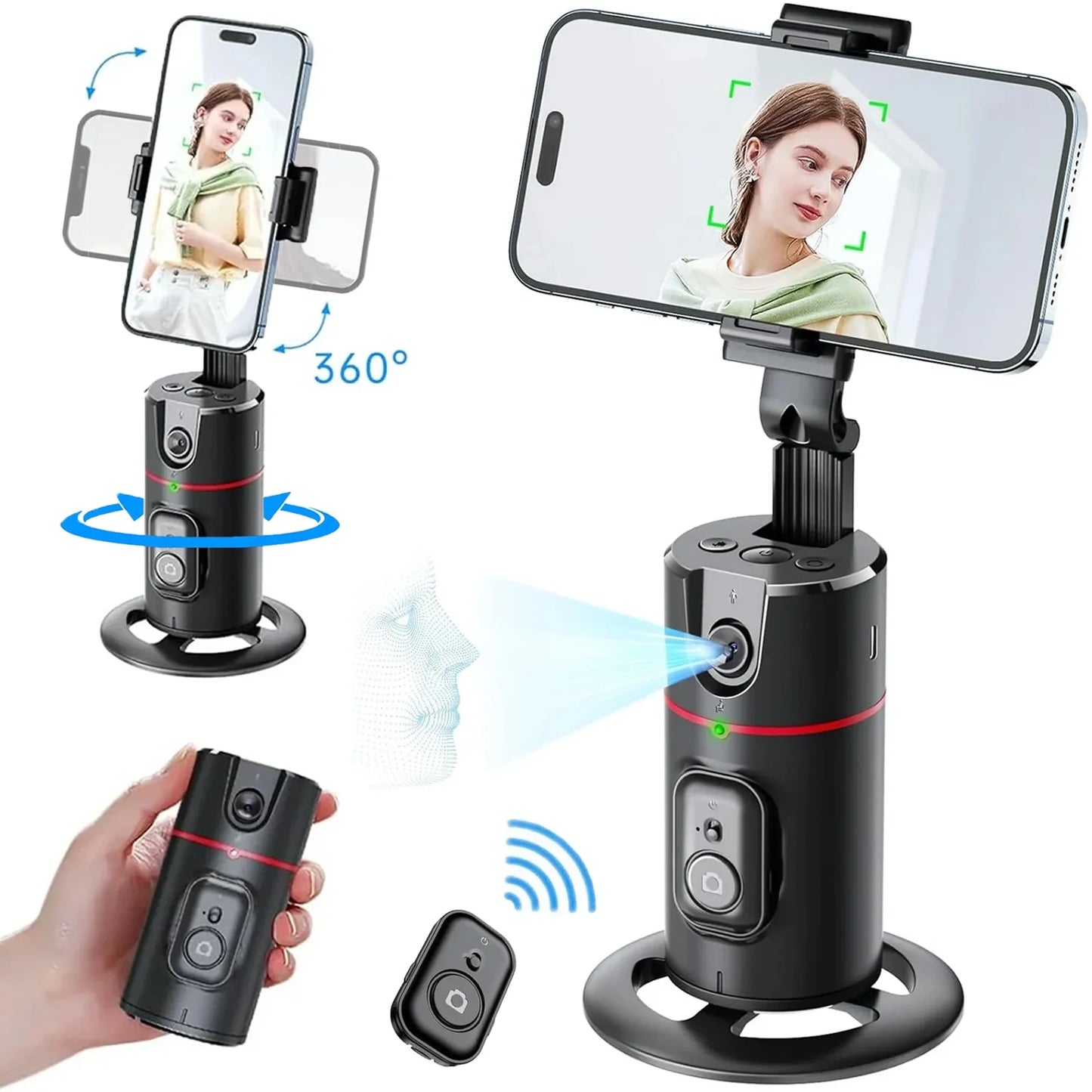 Auto Face Tracking Tripod, No App, 360° Rotation Face Body Phone Camera Mount Gesture Control, Rechargeable Battery for Vlog, Streaming, Video, Tiktok