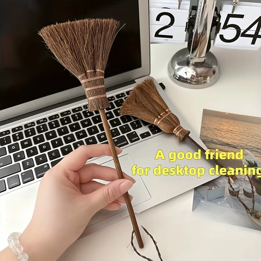 1Pc Natural Mini Broom, Portable Desktop Cleaning Tool, for Keyboard and Crevice Dust Removal, Office Desktop Accessory-Office