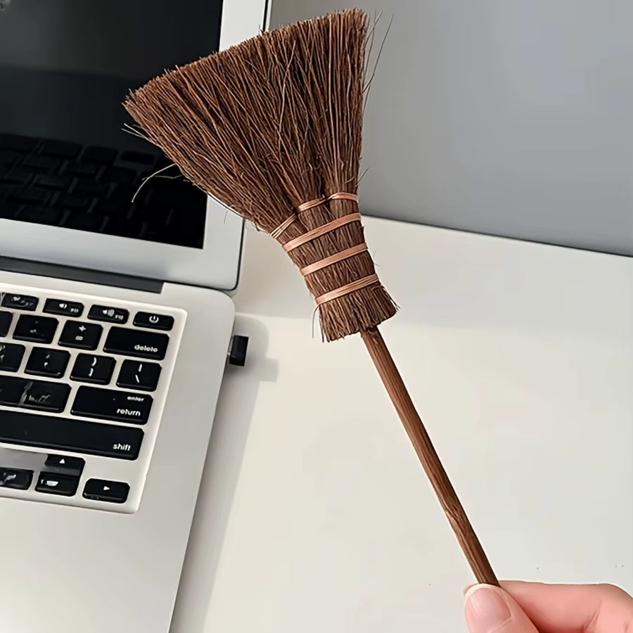 1Pc Natural Mini Broom, Portable Desktop Cleaning Tool, for Keyboard and Crevice Dust Removal, Office Desktop Accessory-Office