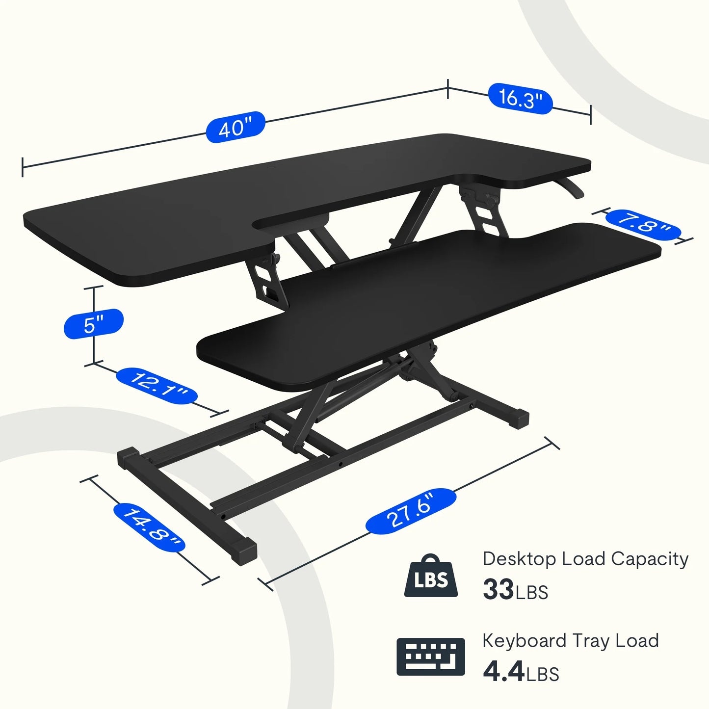 Standing Office Desk Converter, Black, 40 Inch